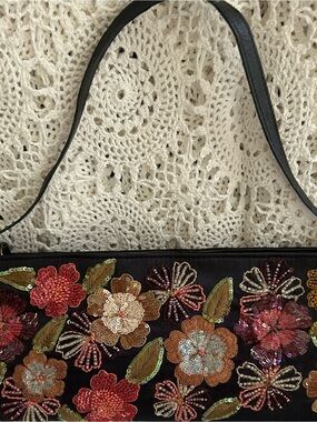 Santi Embroidered Sequin Floral Purse, Bag - Black